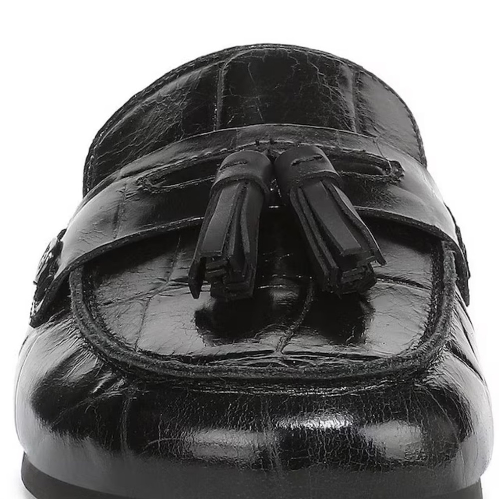 Sam Edelman Women’s Black Tassel Crocodile Leather Mules Loafers - Picture 2 of 13
